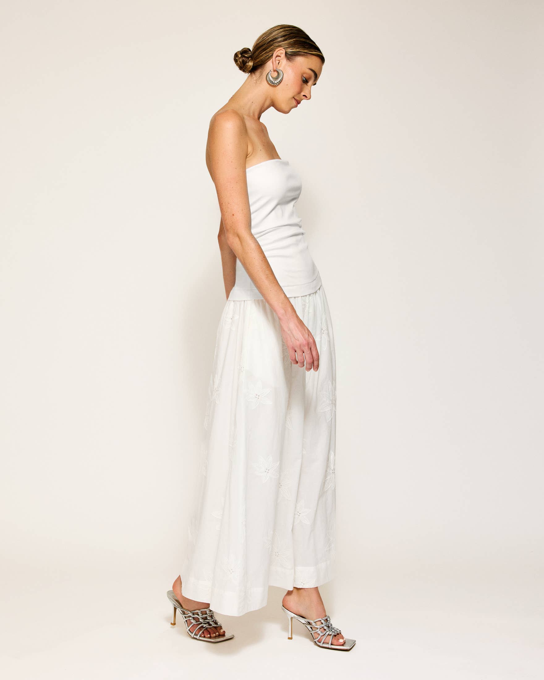 Emberly Mix-Media Strapless White Dress, a chic addition to summer collection boutique and women's boutique clothing.