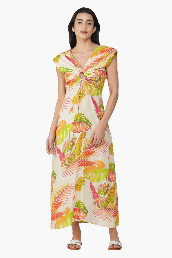 Dua Tropics Gold Lurex Printed Maxi Dress