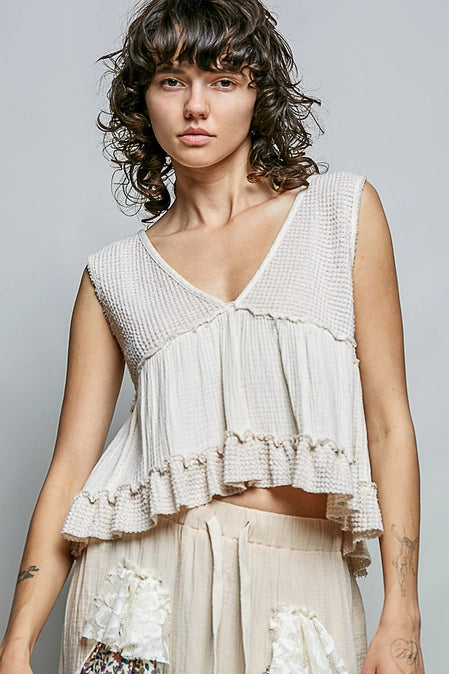 Coastal Breeze Waffle V-Neck Sleeveless Top