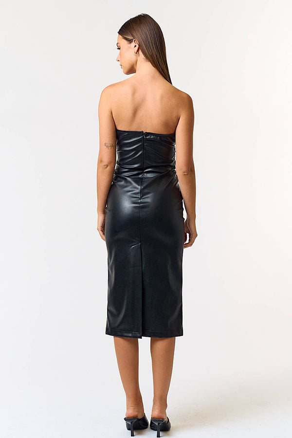 Back view of women's PU Sweetheart Neck Tube Midi Dress, perfect for resort wear and boutique fashion. Ideal for new arrivals.