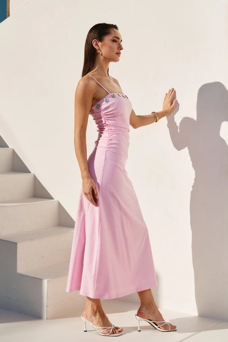 Blush Riviera Seashell Buttons Midi Dress