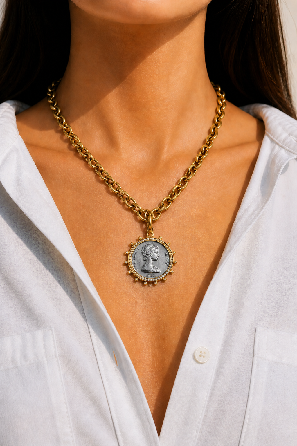 Two-Tone Heritage Coin Pendant Necklace