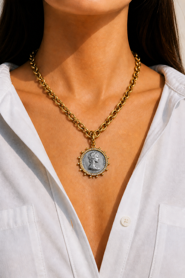 Two-Tone Heritage Coin Pendant Necklace