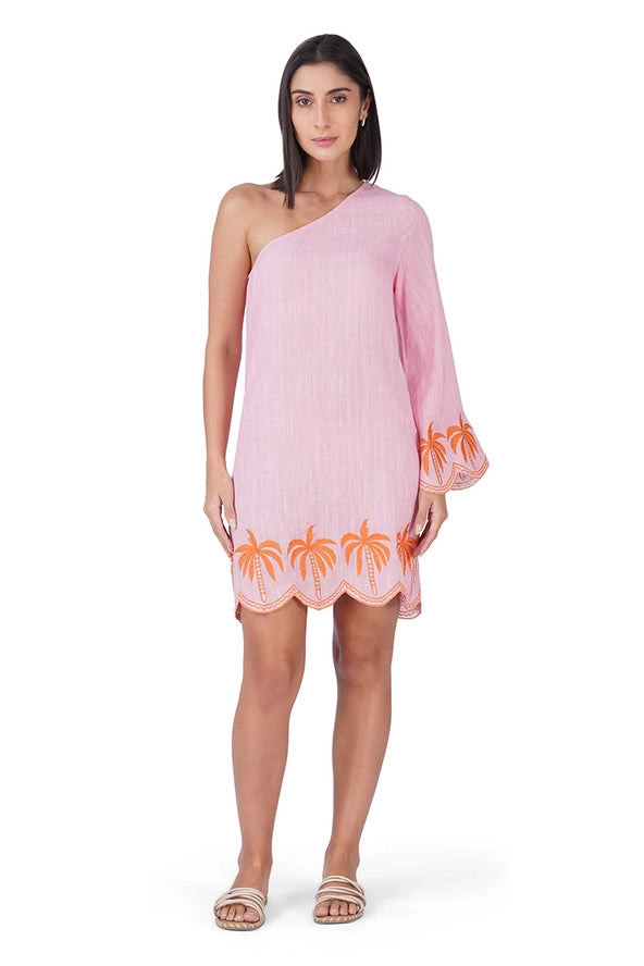 Preppy Palm Embroidered Cabana One Sleeve Dress