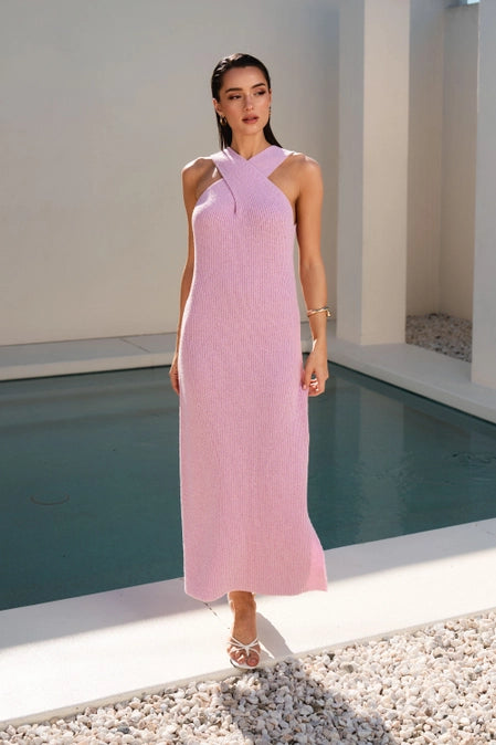 Lavender Luxe Criss Cross halter Maxi Dress
