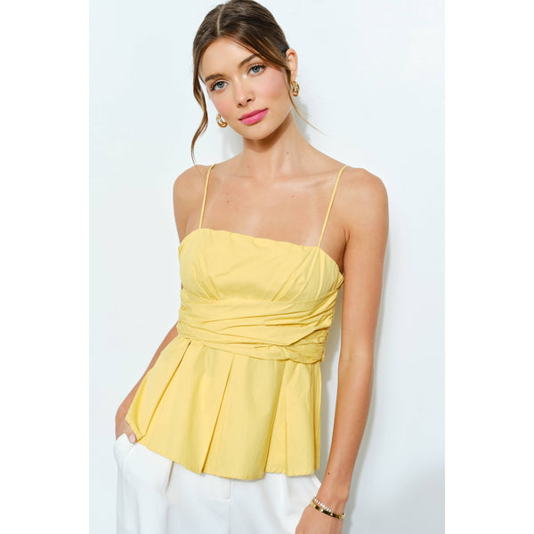 Womens boutique clothing: Cotton Draped Bow-Tie Peplum Cami Top, perfect for summer collection and resort wear dresses.