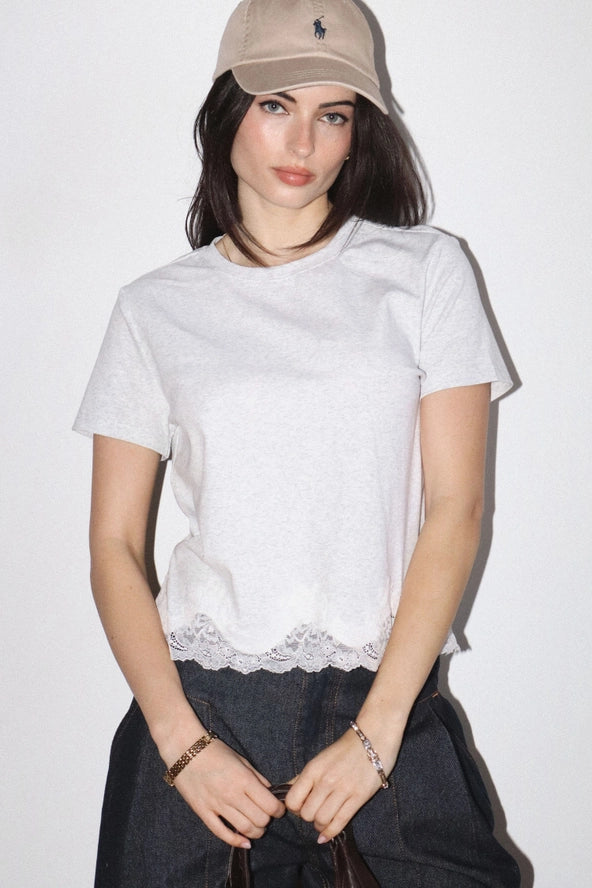 White Lace Trim Short Sleeve Tee