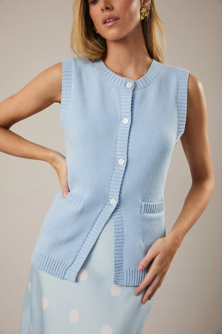 Sleeveless Button Down Knit Vest Sweater