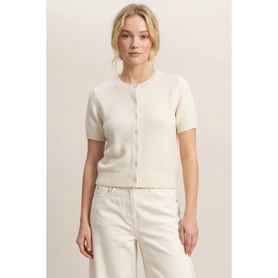 Short Sleeve Knit Button Cardigan
