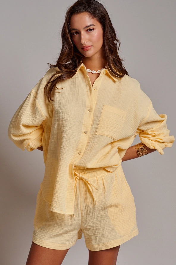 Limoncello Crinkle Button Short Set