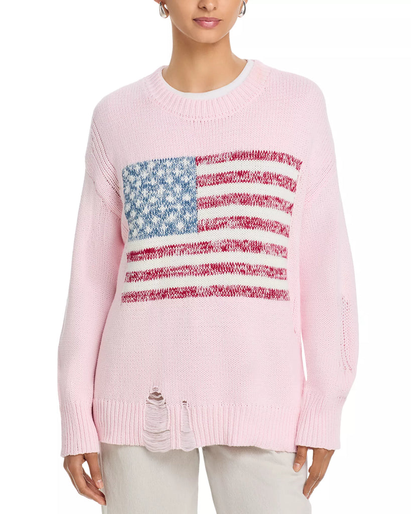 Pink American Flag Distressed Sweater