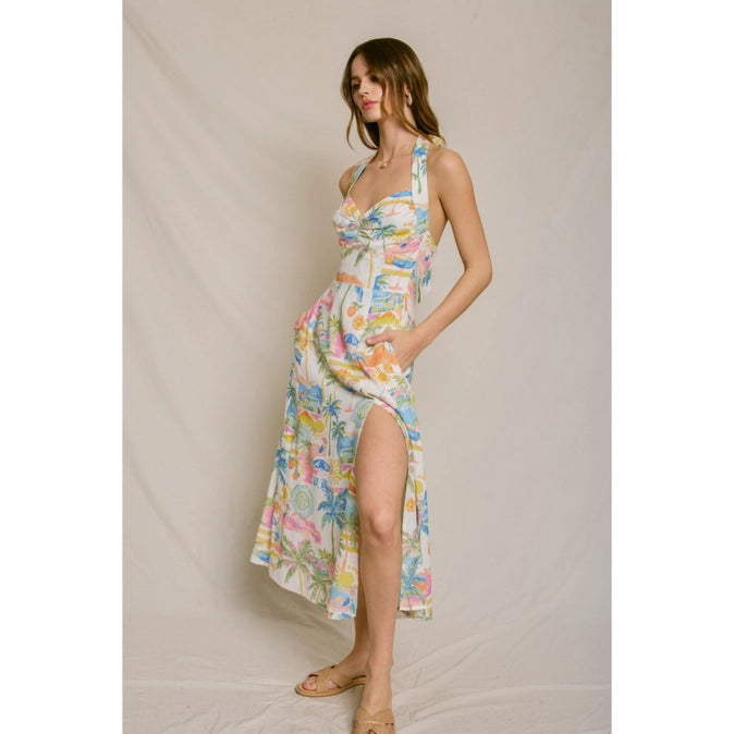 Coastline Beachy Halter Midi Dress