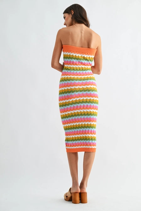 Miami Sunset Stripe Strapless Dress