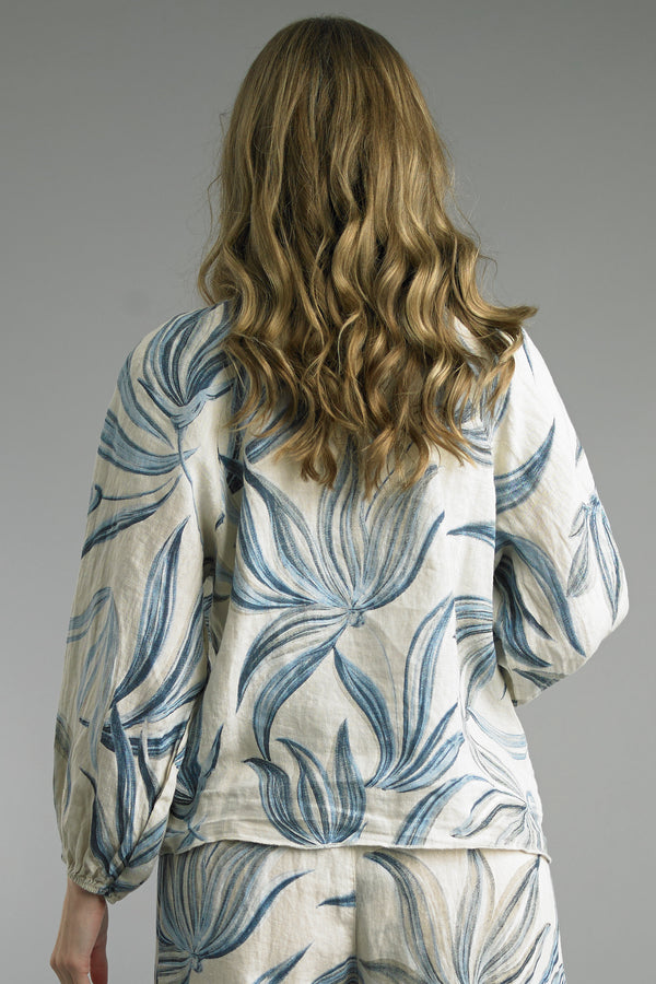Printed Fern Tie Waist 3/4 Sleeve Top