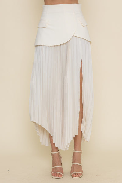Asymmetric pleated skirt from women's boutique clothing, perfect for summer collection and new arrivals boutique.