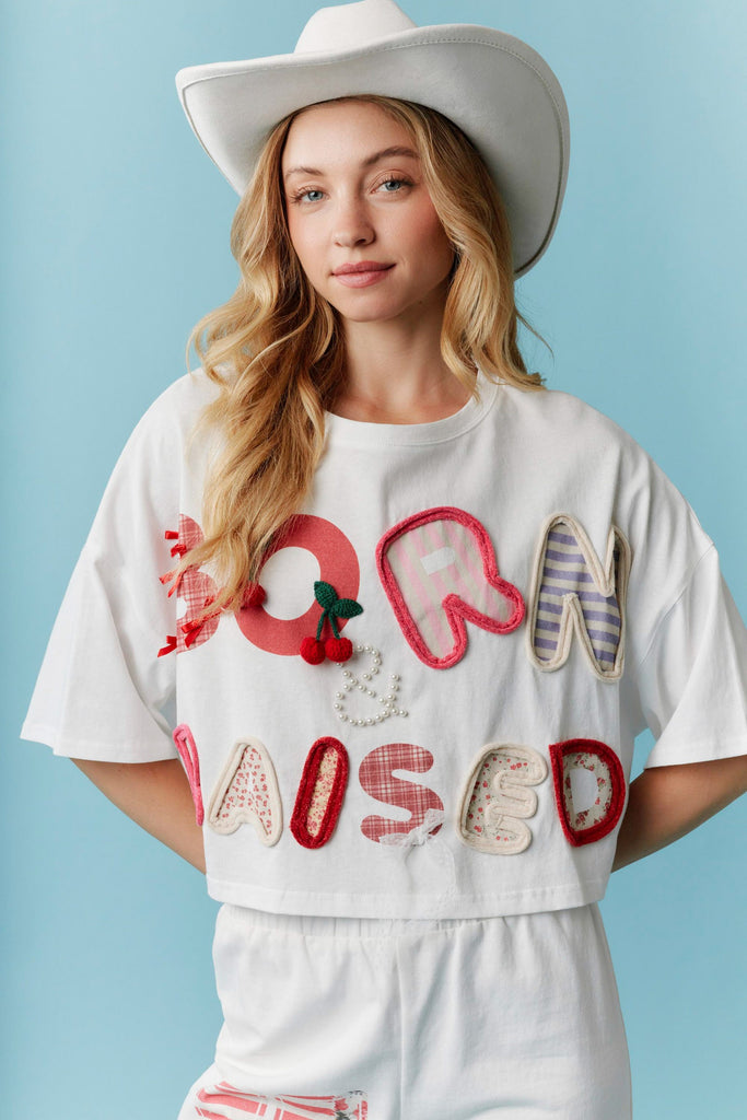 Born & Raised 3D Embellished  Cropped Tee