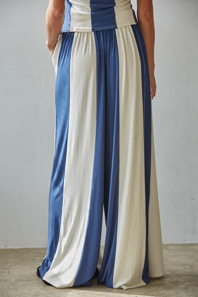 Havana Stripe Tube Top with Knit Wide Pants