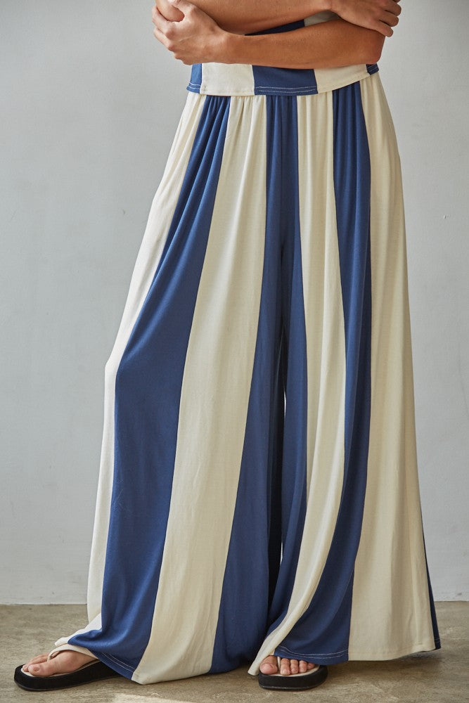 Havana Stripe Tube Top with Knit Wide Pants