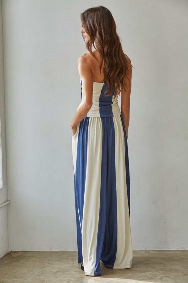 Havana Stripe Tube Top with Knit Wide Pants