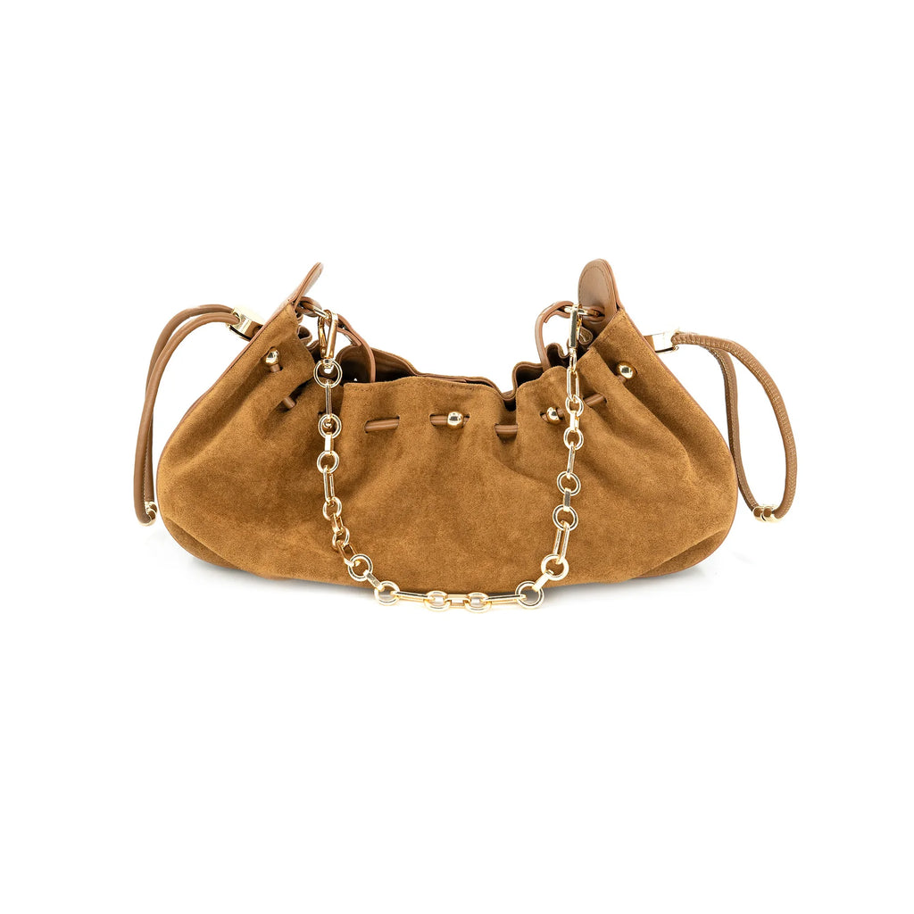 Cinched Suede Double Strap Bag Final Sale No Return/Exchange