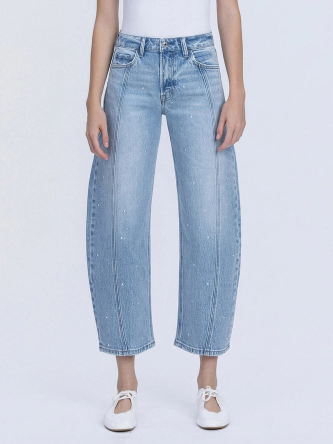 Hi Rise Barrel with Subtle Studs Jeans