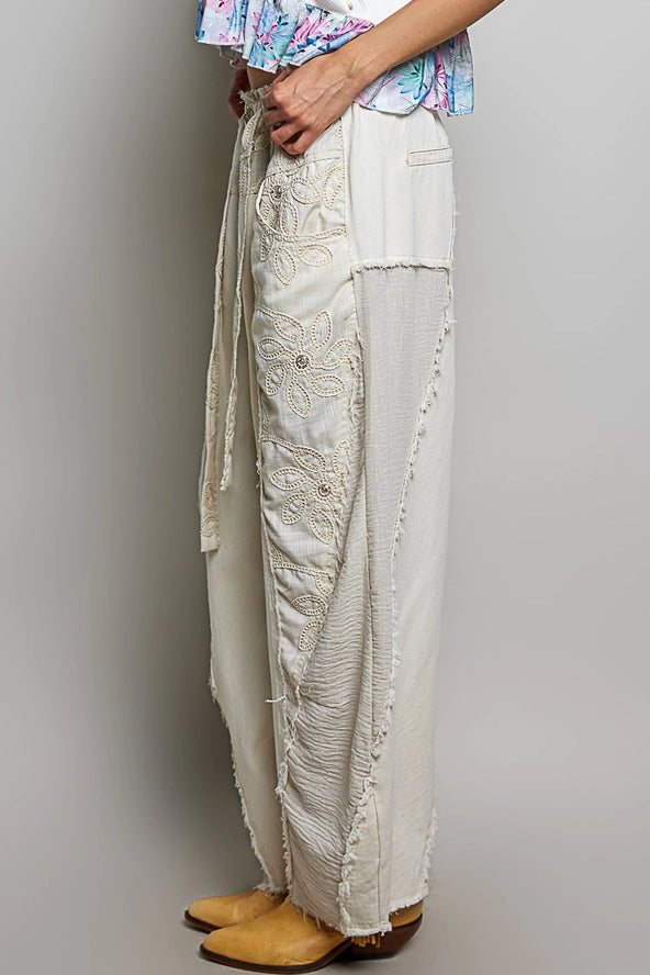 Ivory Floral Lace Barrel Leg Pants