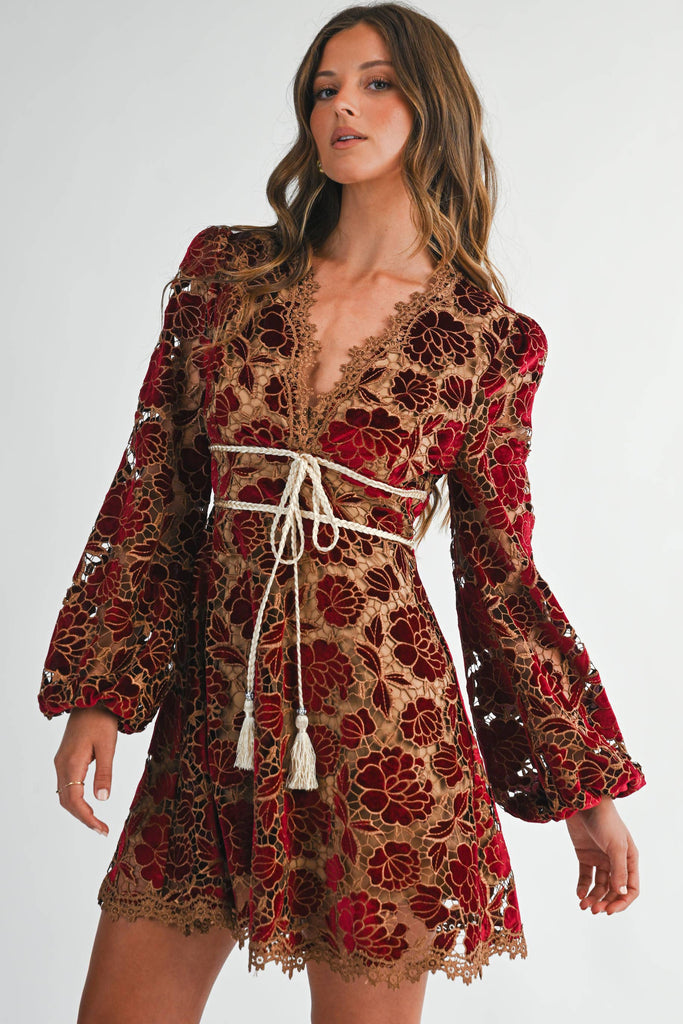 Crochet Lace Long Sleeve Gold Lining