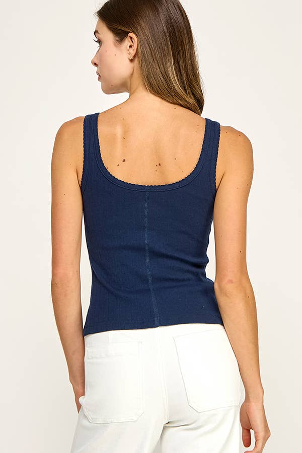 Button Down Square Neck Tank