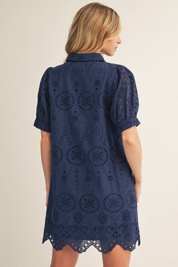 Midnight Navy Eyelet Mini Dress