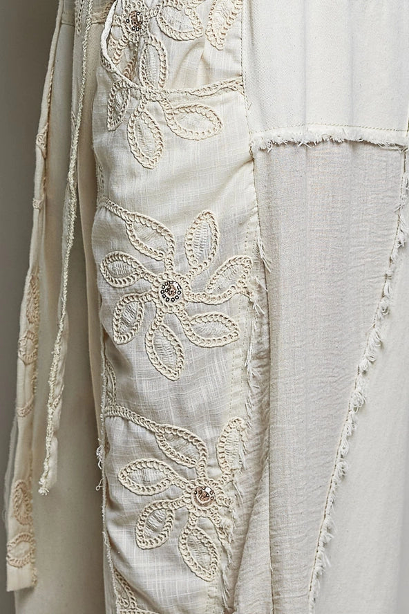 Ivory Floral Lace Barrel Leg Pants