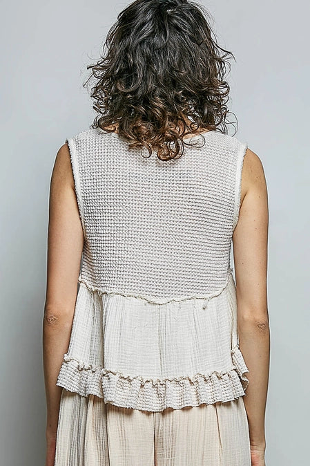 Coastal Breeze Waffle V-Neck Sleeveless Top