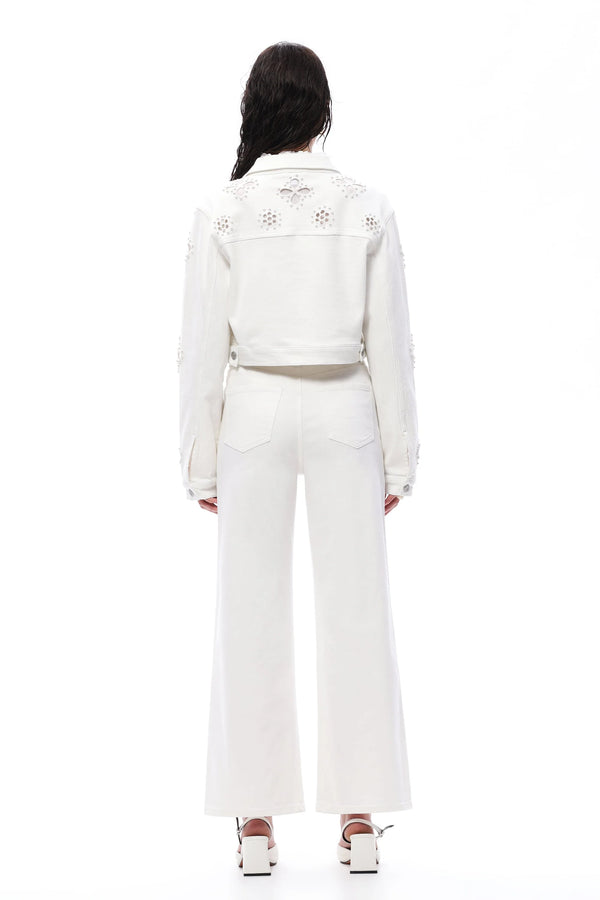 Pearl Petal Cutout Wide Leg Jeans