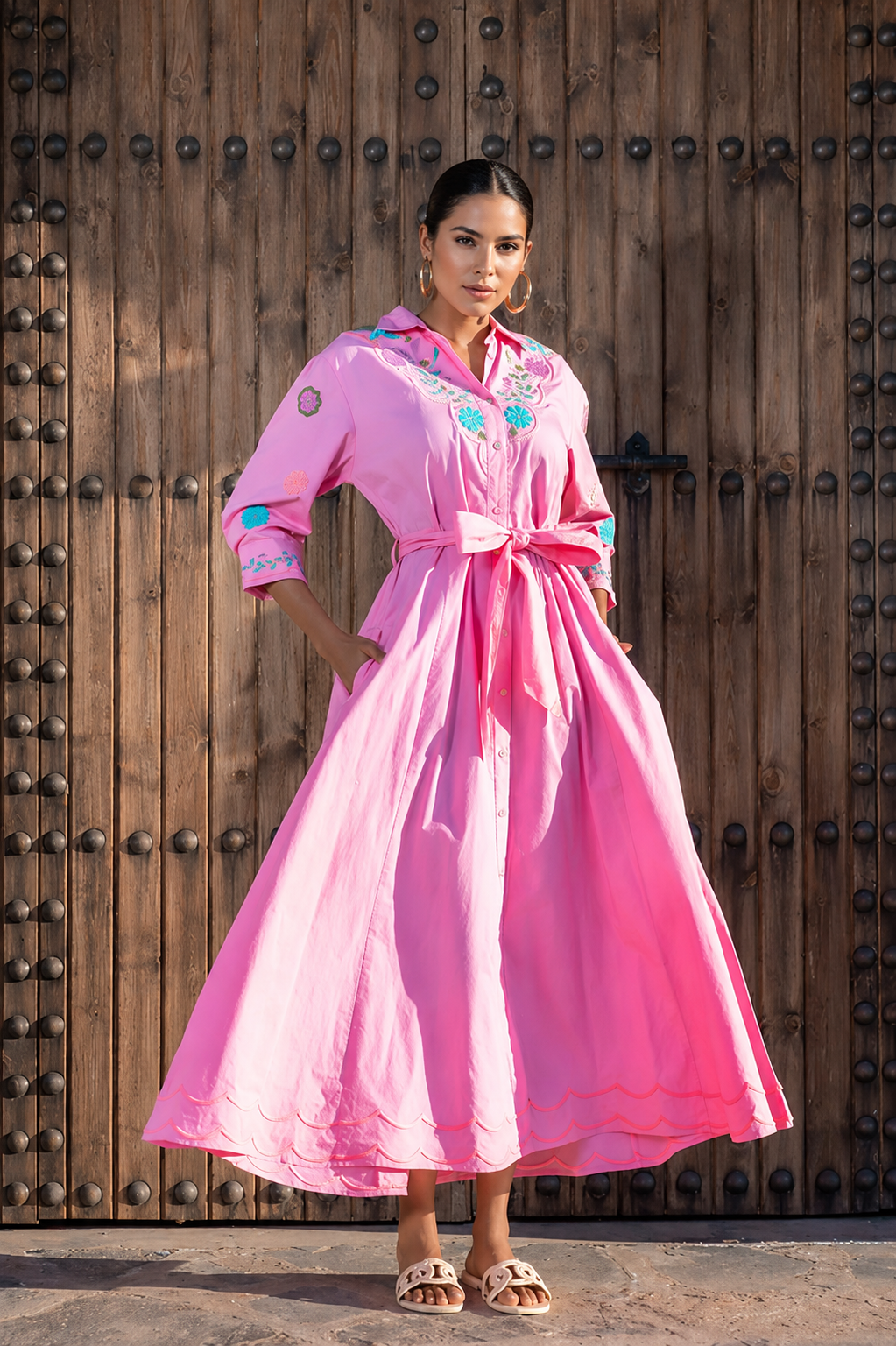 Palm Beach Pink Embroidered Maxi Dress