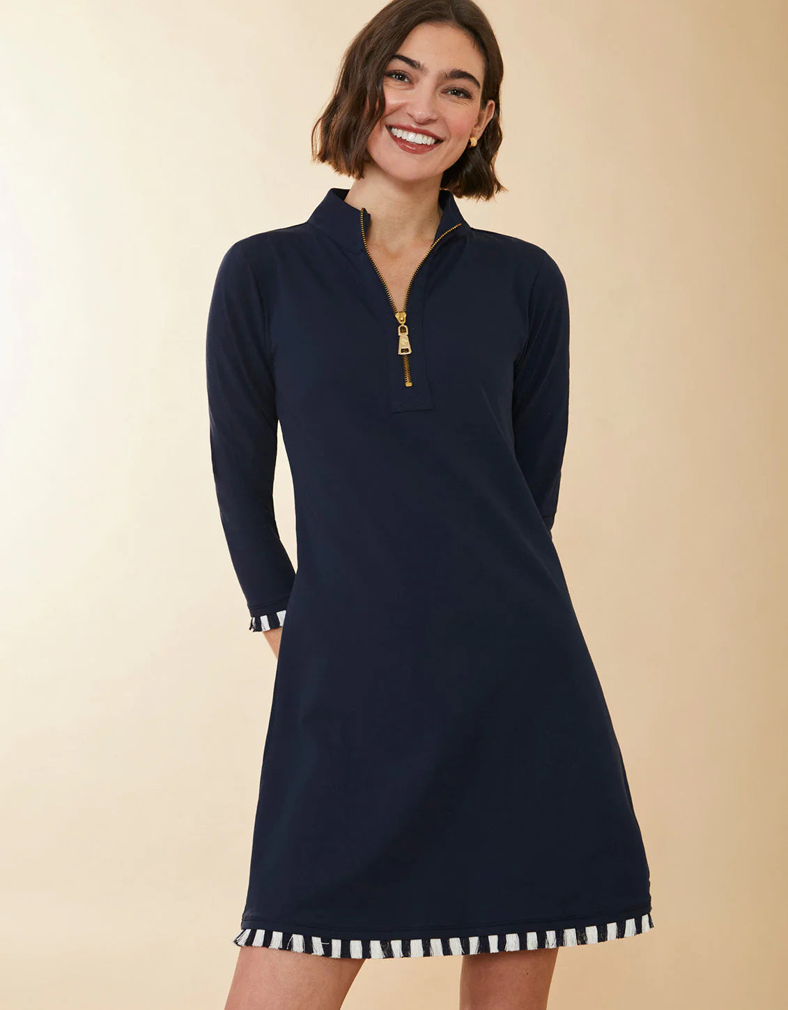 Nora Half-Zip Fringe Dress Slate Blue