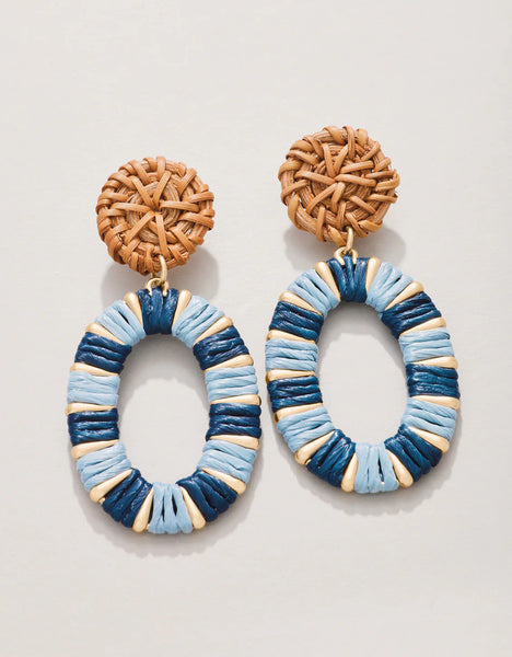 Straw Oval Earrings Blue