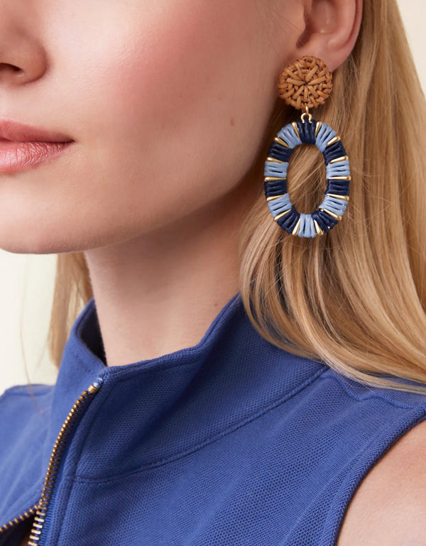 Straw Oval Earrings Blue