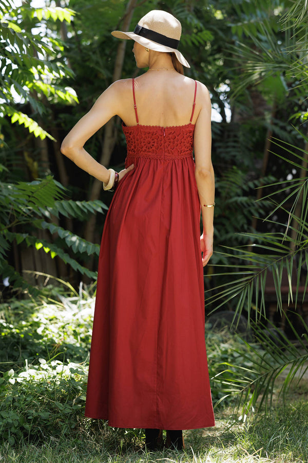 Burgundy Crochet Strap Maxi Dress