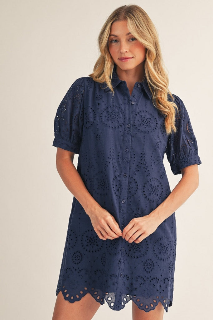 Midnight Navy Eyelet Mini Dress