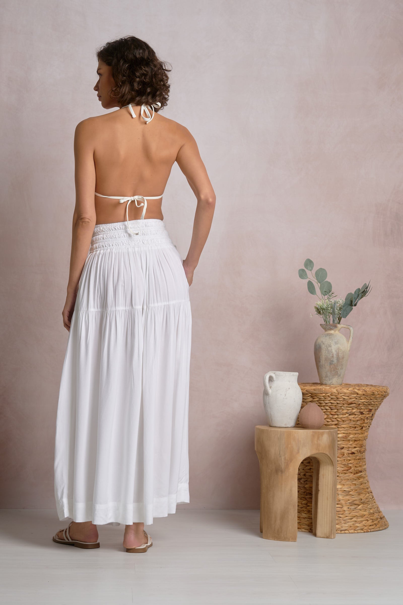Elastic Waist Side Ties Maxi Skirt