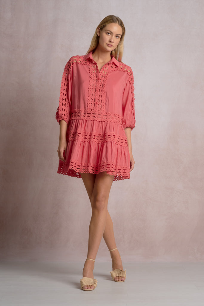Collar 3/4 Sleeve Lace Border Dress