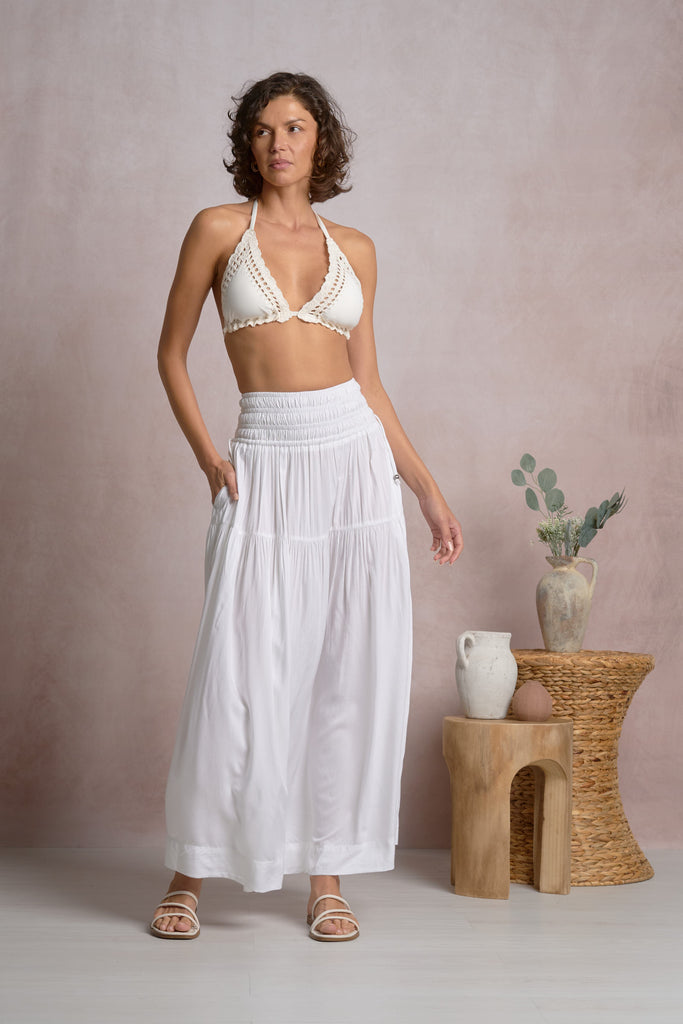 Elastic Waist Side Ties Maxi Skirt