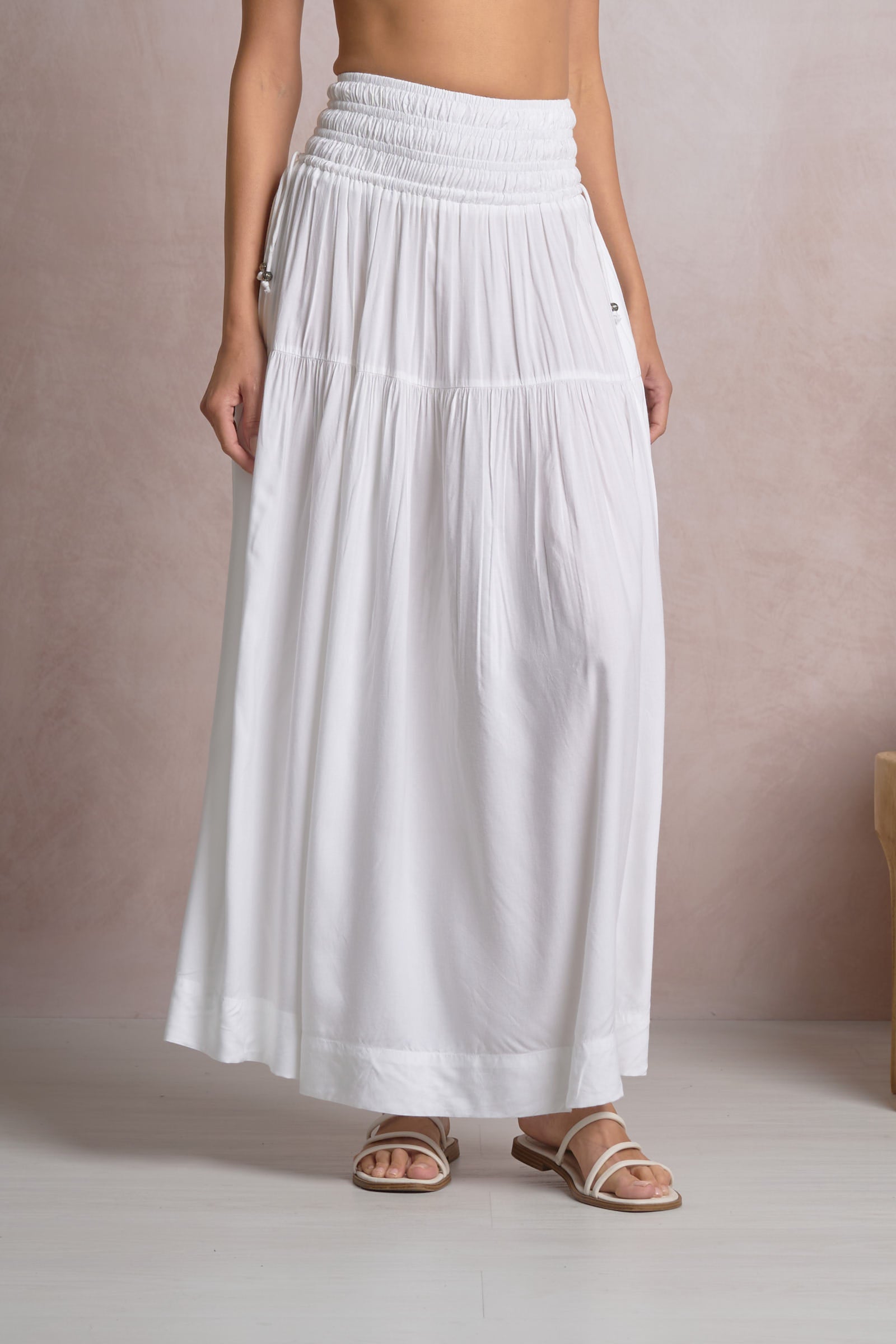 Elastic Waist Side Ties Maxi Skirt