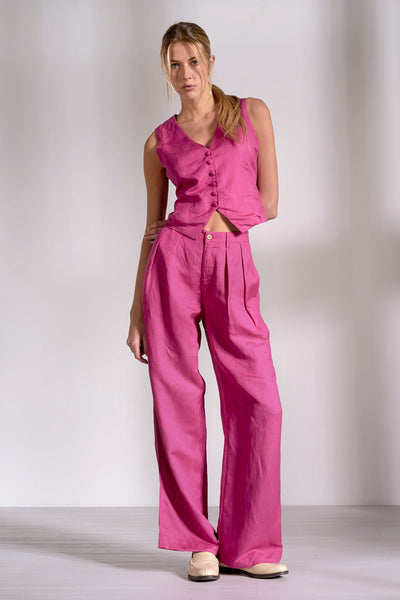 V-Neck Button Down Vest Fuchsia