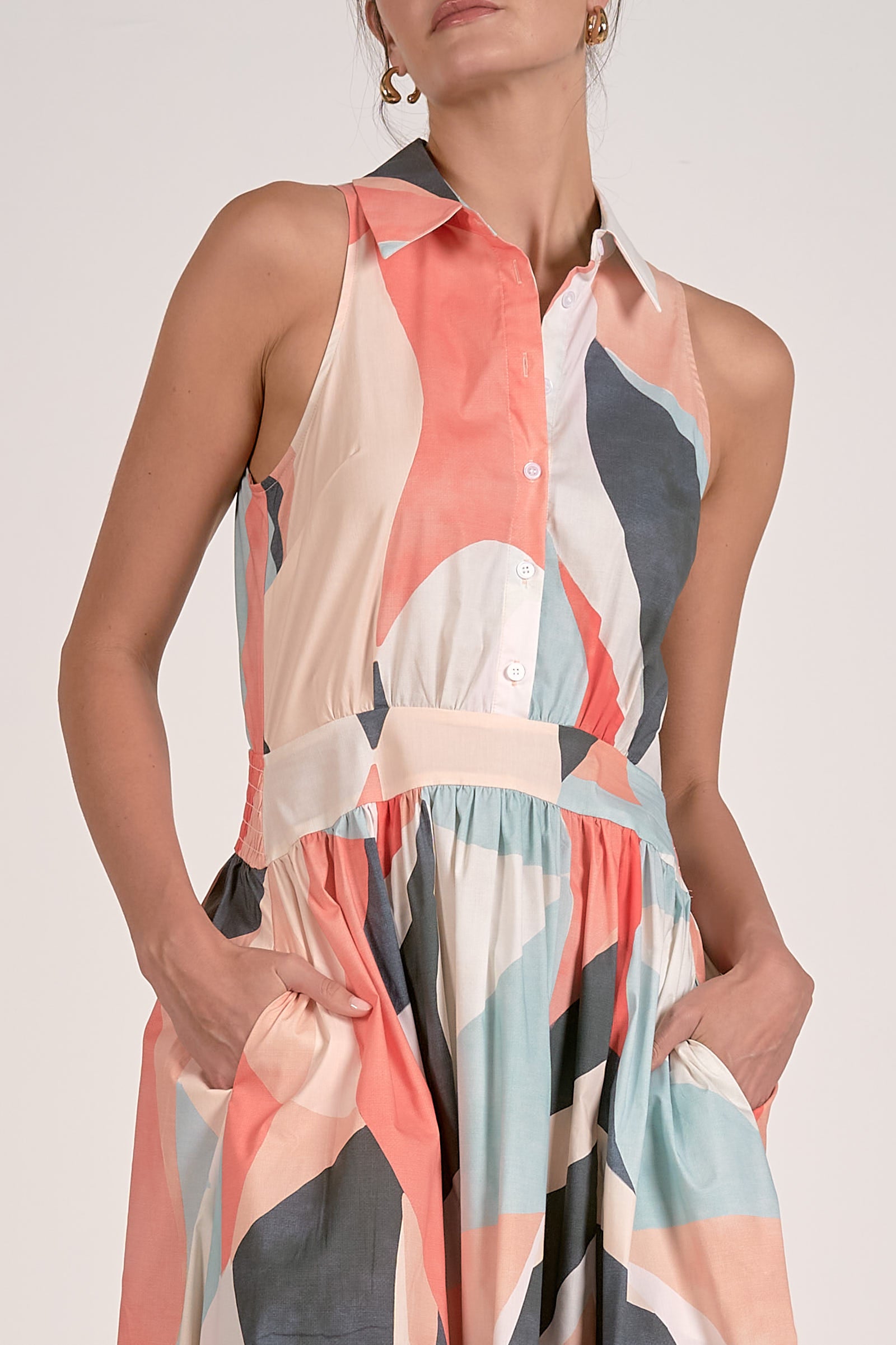 Geo Multi Color Collar Sleeveless Dress