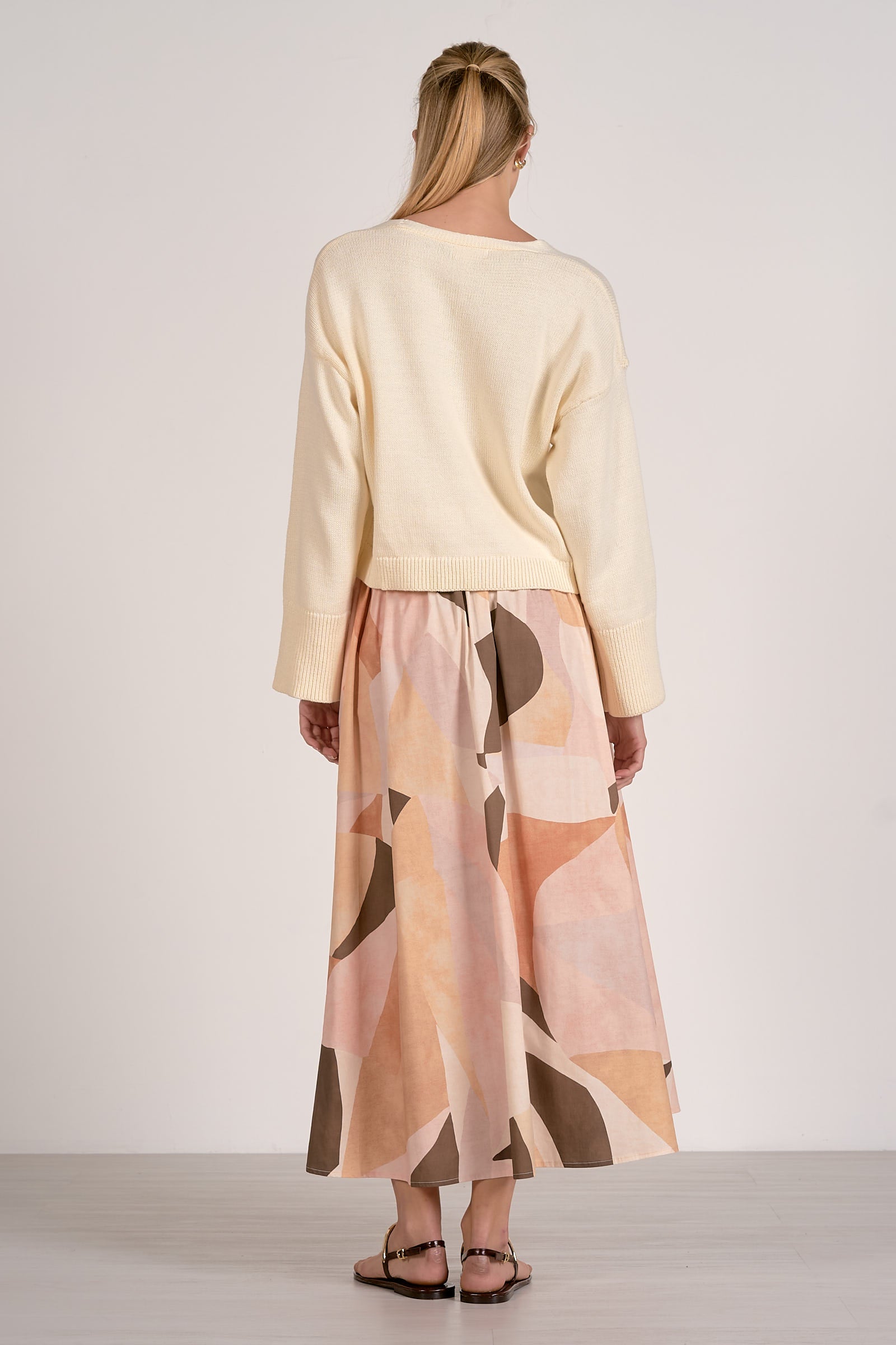 Geo Print Elastic Waist Long Skirt