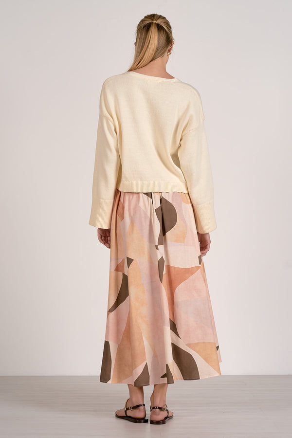 Geo Print Elastic Waist Long Skirt