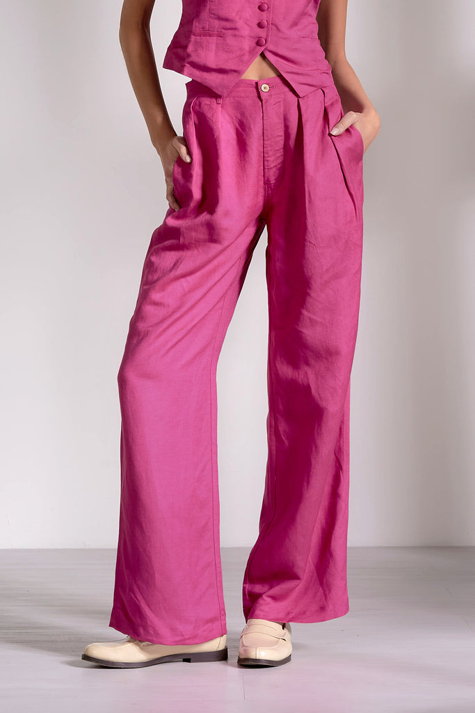 Pleated Front Fuchsia Pants