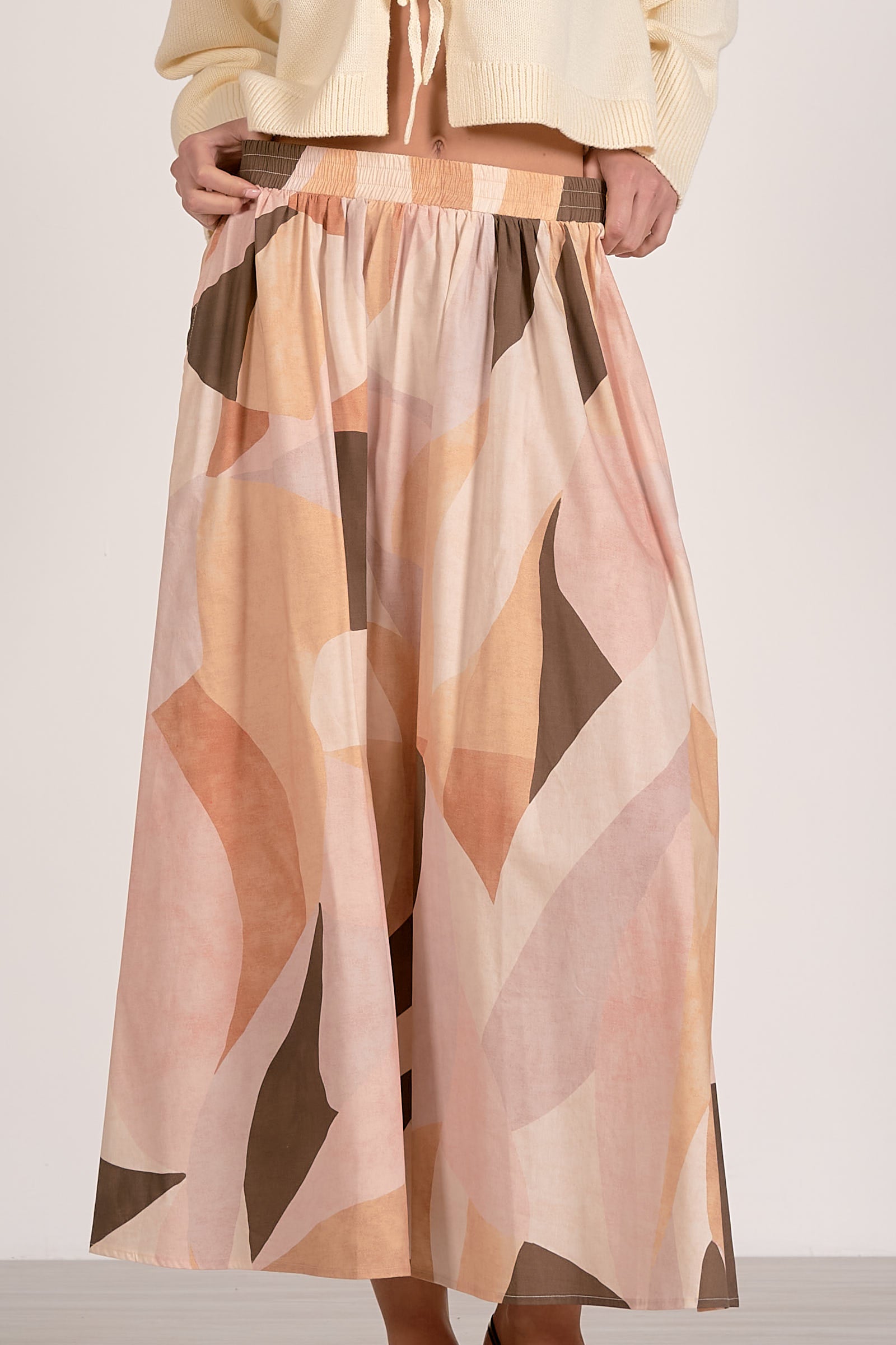 Geo Print Elastic Waist Long Skirt