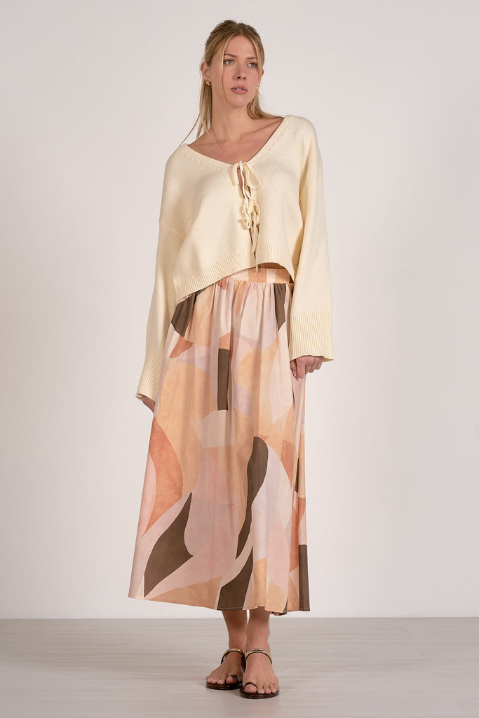 Geo Print Elastic Waist Long Skirt