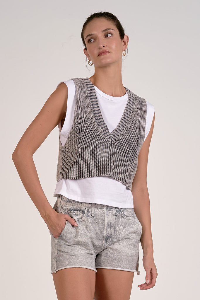 Sydney Top White T Shirt Attached Grey Sweater Vest